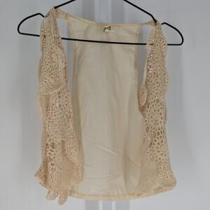 Vintage 1970s Kathleen for Sweet Herb Womens Cotton Crochet Vest Ivory Cream